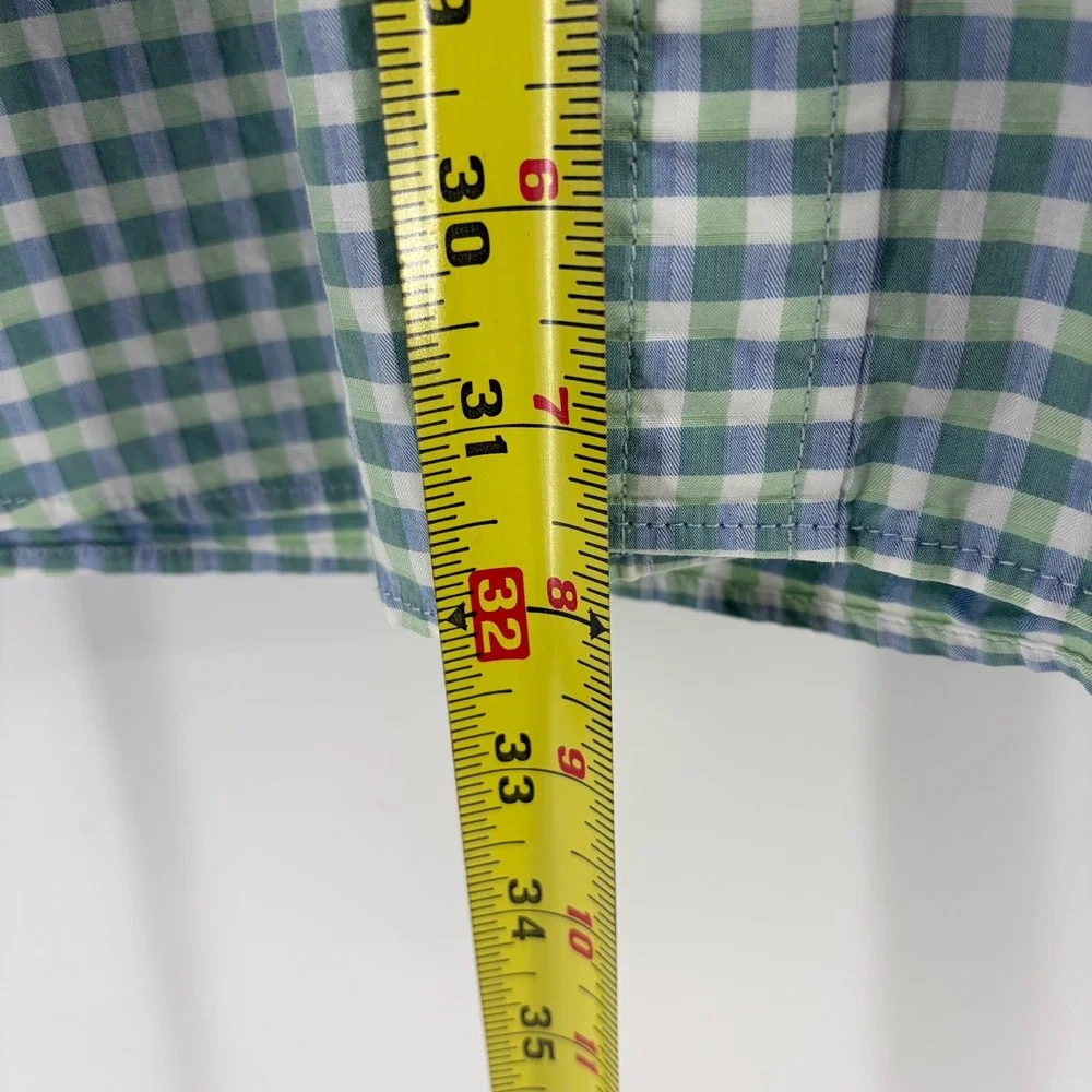 Banana Republic Slim Fit Gingham Button Down Shirt Mens XL Green White‎ Blue